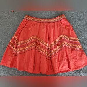 Vibrant Red Women's Skirt with Raimbow Embroidery